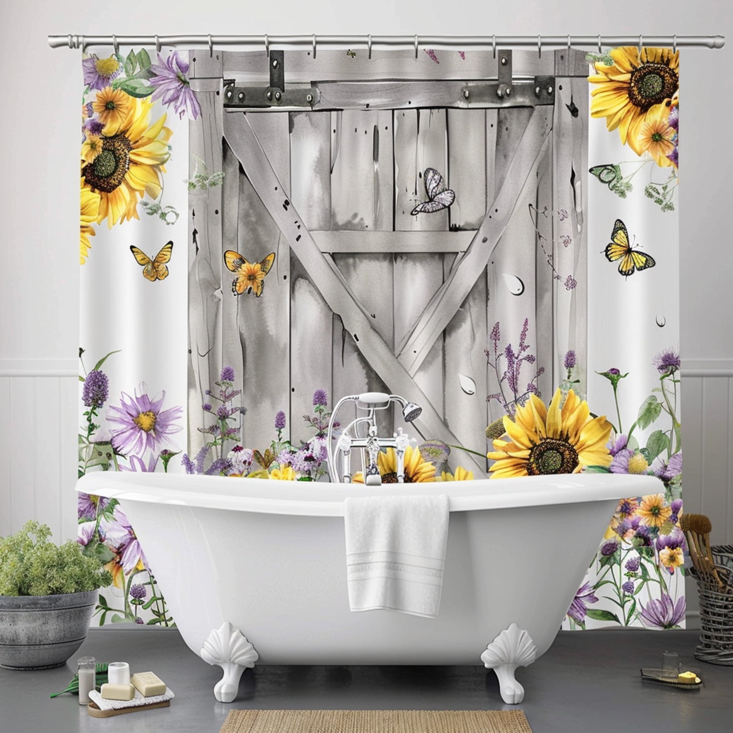 Rustic Farmhouse Bathroom Decor Set with Sunflowers and Butterflies ...