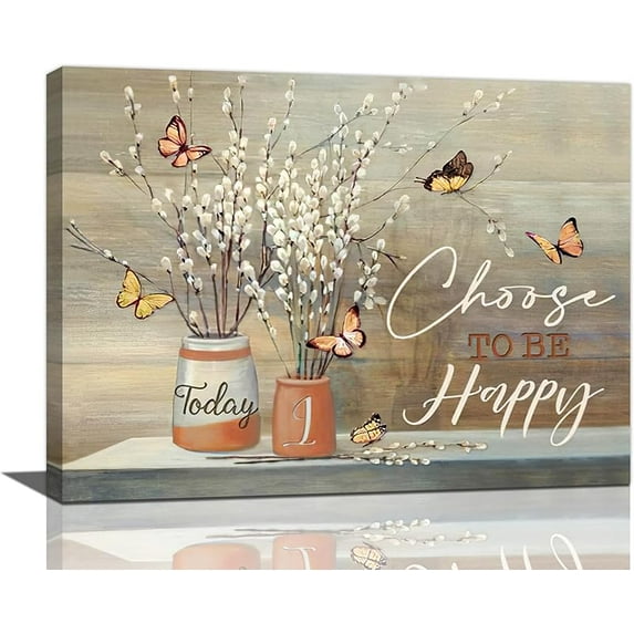 Rustic Farmhouse Bathroom Flower Wall Art Flower in Vase Pictures Wall Decor Butterfly Canvas Artwork Painting Modern Framed Poster Print for Home Living room Bedroom Bathroom Office 16"X20"