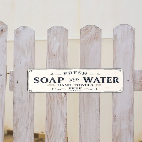 Rustic Farmhouse Bathroom Fresh Soap and Water Metal Tin Sign For Wall Decor 4x16 Inch