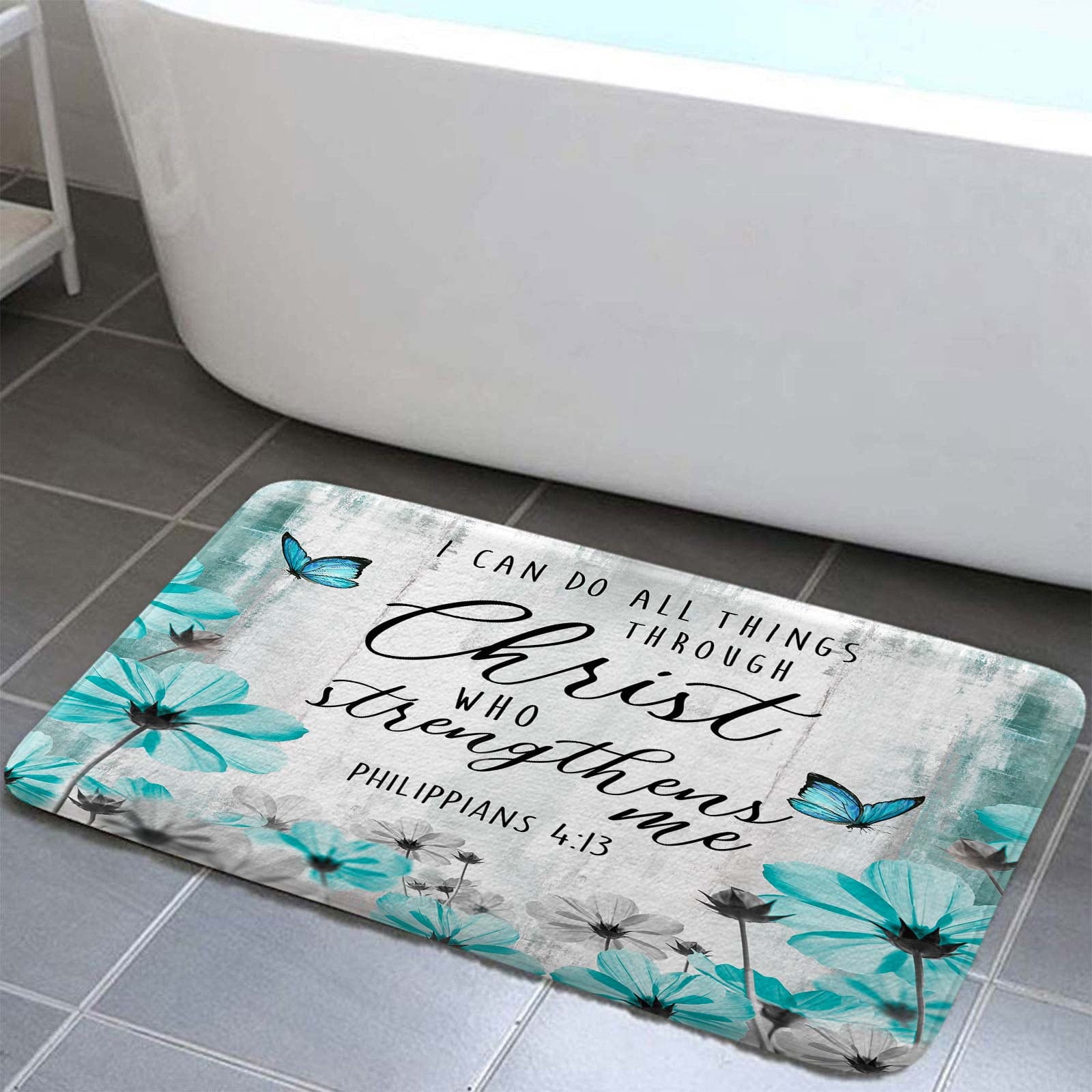 Naturestep Rug Butterfly Rustic Farmhouse Bathroom Rug, Butterfly Flower Bath Floor Rugs Quick ...