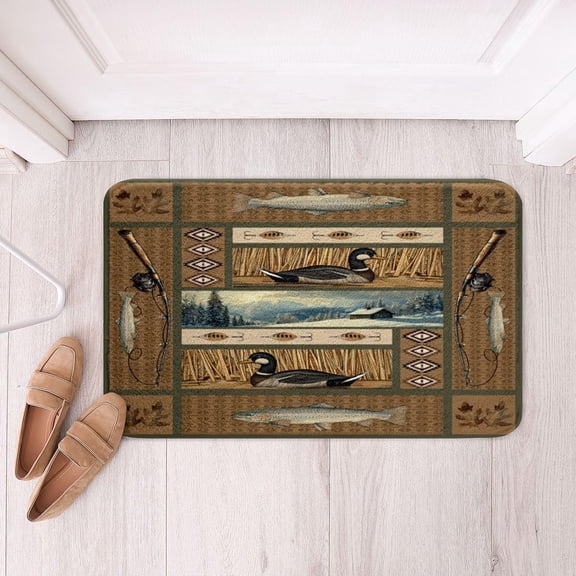 Rustic Farmhouse Bathroom Rug Soft Fleece Non Slip Bath Mat with Geometric Design Indoor Door Mat 16x24 Inch