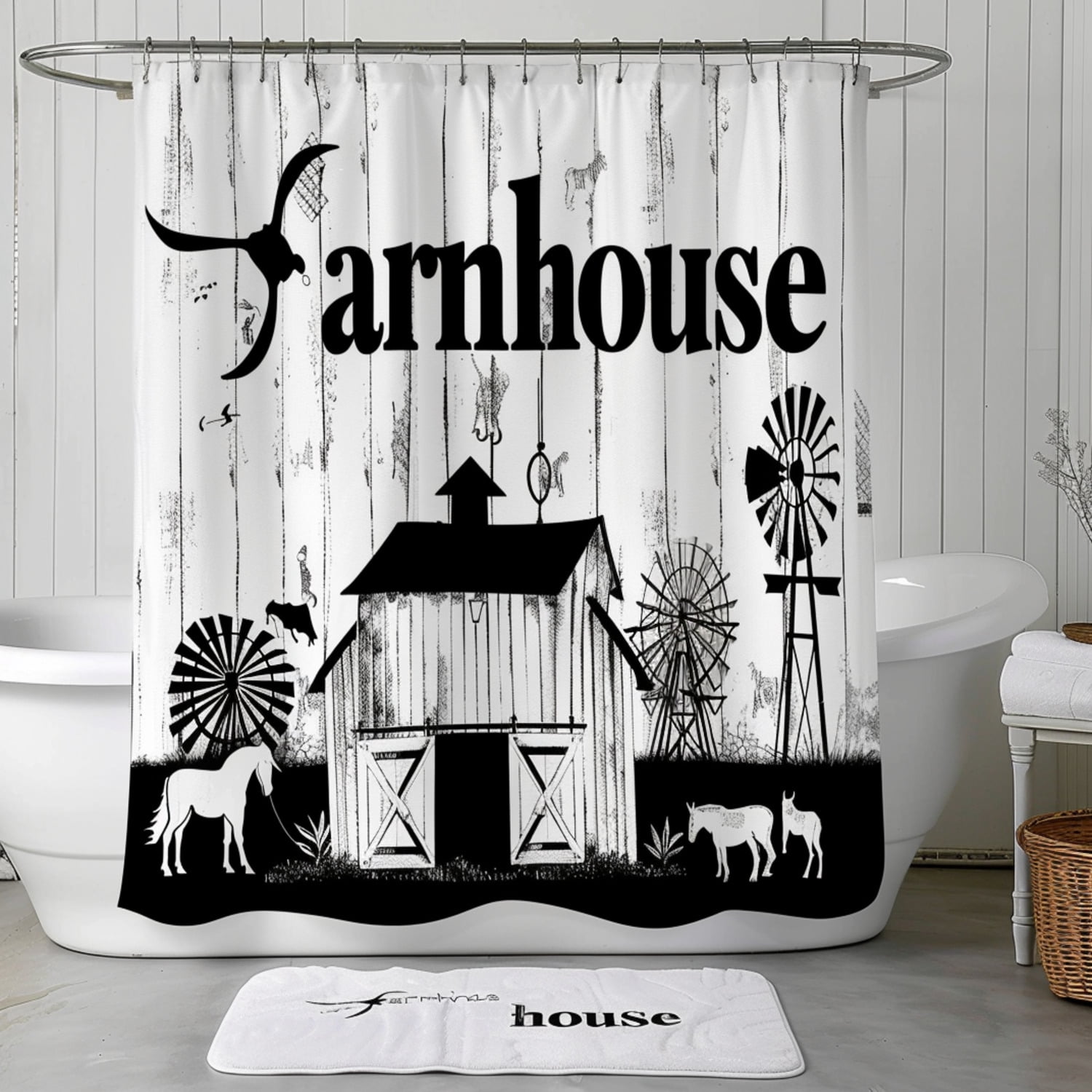 Rustic Farmhouse Bathroom Set Barns Horses Windmills Design Vintage