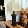 thumbnail image 1 of Rustic Farmhouse Battery-Powered Rough Sawn Timber Frame Table Lamp, 28" Tall, Cordless, Indoor, 3 Stage Dimmer + Auto-off Timer for Living Room, Bedroom, Entryway, Cabin Décor, 1 of 5