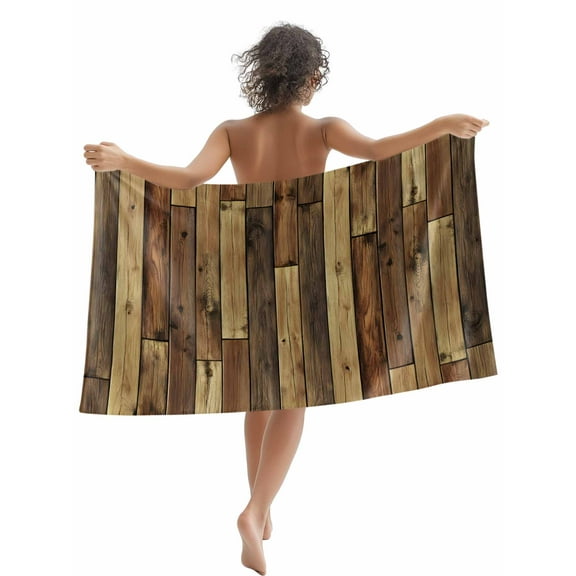 Rustic Farmhouse Beach Towels Blanket Soft & Absorbent Quick Dry Microfiber Brown Wood Textured Pool Towels for Swimming ,Yoga, Sports, Gym, Camping,Large 30X60in,