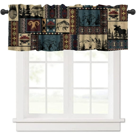 Rustic Farmhouse Bear Deer Valances,Retro Rustic Style Valance Farmhouse Cottage Cabin Window Curtain Valance for Living Room Kitchen Study Room Home Decro,54X18 1 Piece