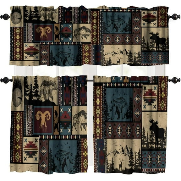 Rustic Farmhouse Bear Deer Valances,Retro Rustic Style Valance Farmhouse Cottage Cabin Window Curtain Valance for Living Room Kitchen Study Room Home Decro