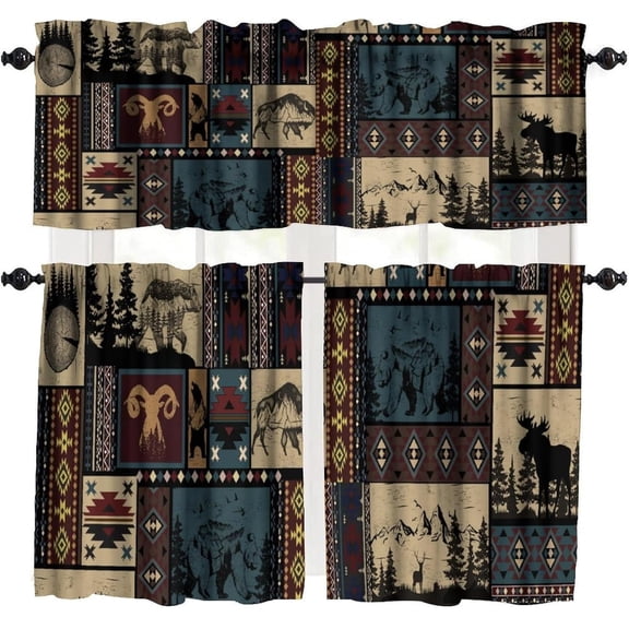 Rustic Farmhouse Bear Deer Valances,Retro Rustic Style Valance Farmhouse Cottage Cabin Window Curtain Valance for Living Room Kitchen Study Room Home Decro