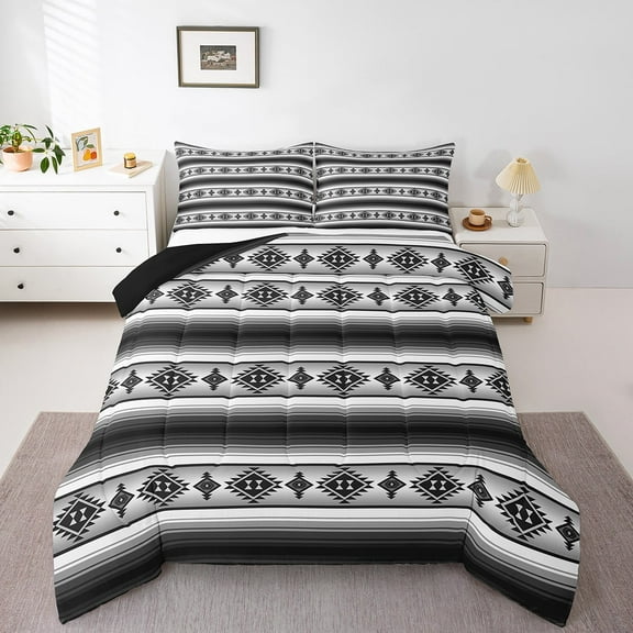 Rustic Farmhouse Bedding Comforter Sets Queen Boho Stripes Aztec Bedding Set Vintage Bohemian Mexican Comforter Set Adults Southwest Tribal Bed Set Country Cabin Decor