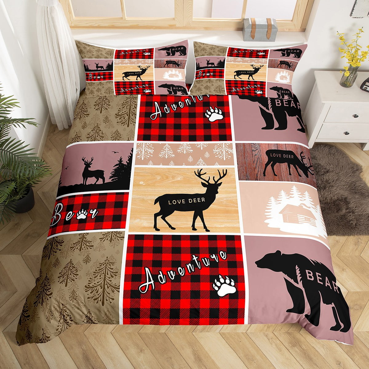 Rustic Farmhouse Bedding Set Twin,Vintage Cabin Lodge Comforter Cover