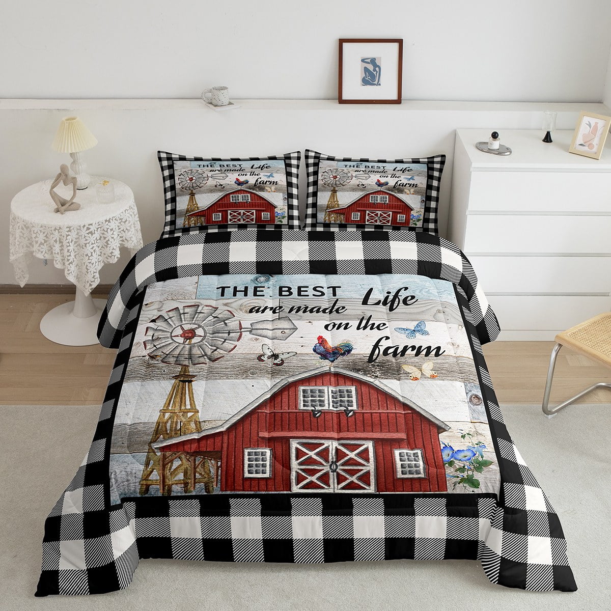 rustic-farmhouse-bedding-set-windmill-decor-comforter-set-rooster-red