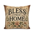 thumbnail image 1 of Rustic Farmhouse Bless This Home Wood and Floral Accents Throw Pillow Cover, 18x18, 1 of 1