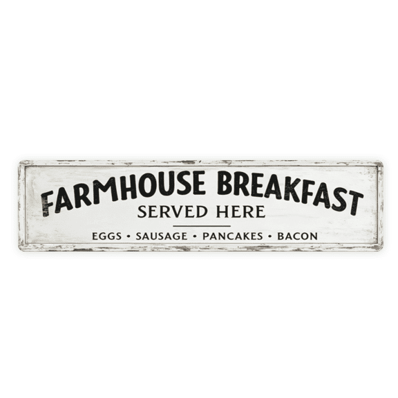 Rustic Farmhouse Breakfast Served Here Metal Sign - Vintage Wall-Mounted Kitchen Decor with Metal Plank, 4x16 Inch Breakfast Nook or Dining Room Decoration, Metal Grain Table Sign Brea