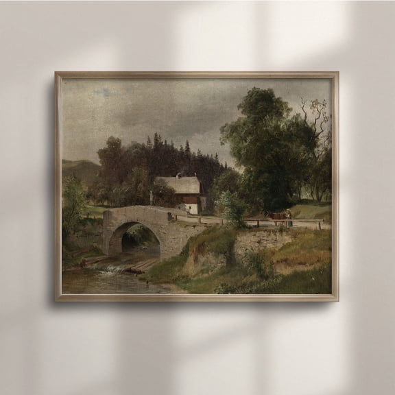 Rustic Farmhouse Canvas Print Vintage Stone Bridge Cottage Art