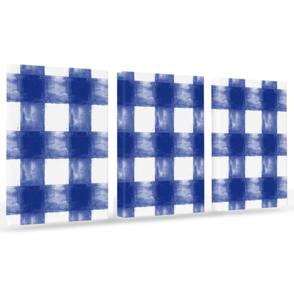 Rustic Farmhouse Canvas Wall Art 3 Panels, Indigo Blue Watercolor Lattice Framed Wall Decor Modern Artwork Prints Painting for Living Room, Bedroom, Kitchen & Cafe Decor 20" x 24"