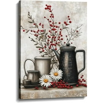 Rustic Farmhouse Canvas Wall Art Bottle Floral Daisy Country Farm Style Vintage Picture Artwork for Bathroom Living Room Home Decor Frame(Picture-1,12.00"x18.00")