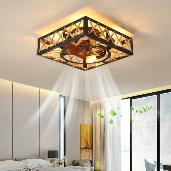 Rustic Farmhouse Ceiling Fan with Remote Control, Industrial 6-Speed Fixture for Kitchen Dining Bedroom