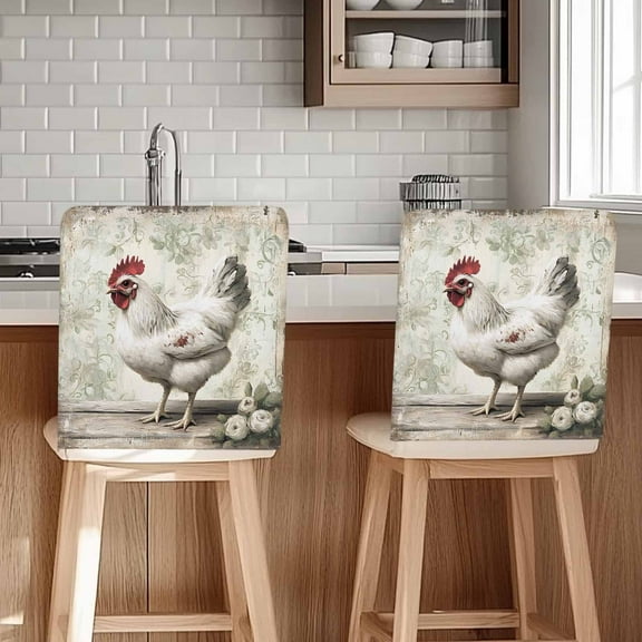 Rustic Farmhouse Chair Covers Set of 4 Brocade Pattern White Chicken Chair Back Covers Stretch Removable Washable Chairs Slipcovers Chair Protector for Dining Room Kitchen Party Decor