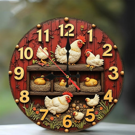 Rustic Farmhouse Chicken Coop Wall Clock 10-Inch Silent Wooden Wall Clock, Battery Operated (AA Batteries Not Included), Artistic Home Decor