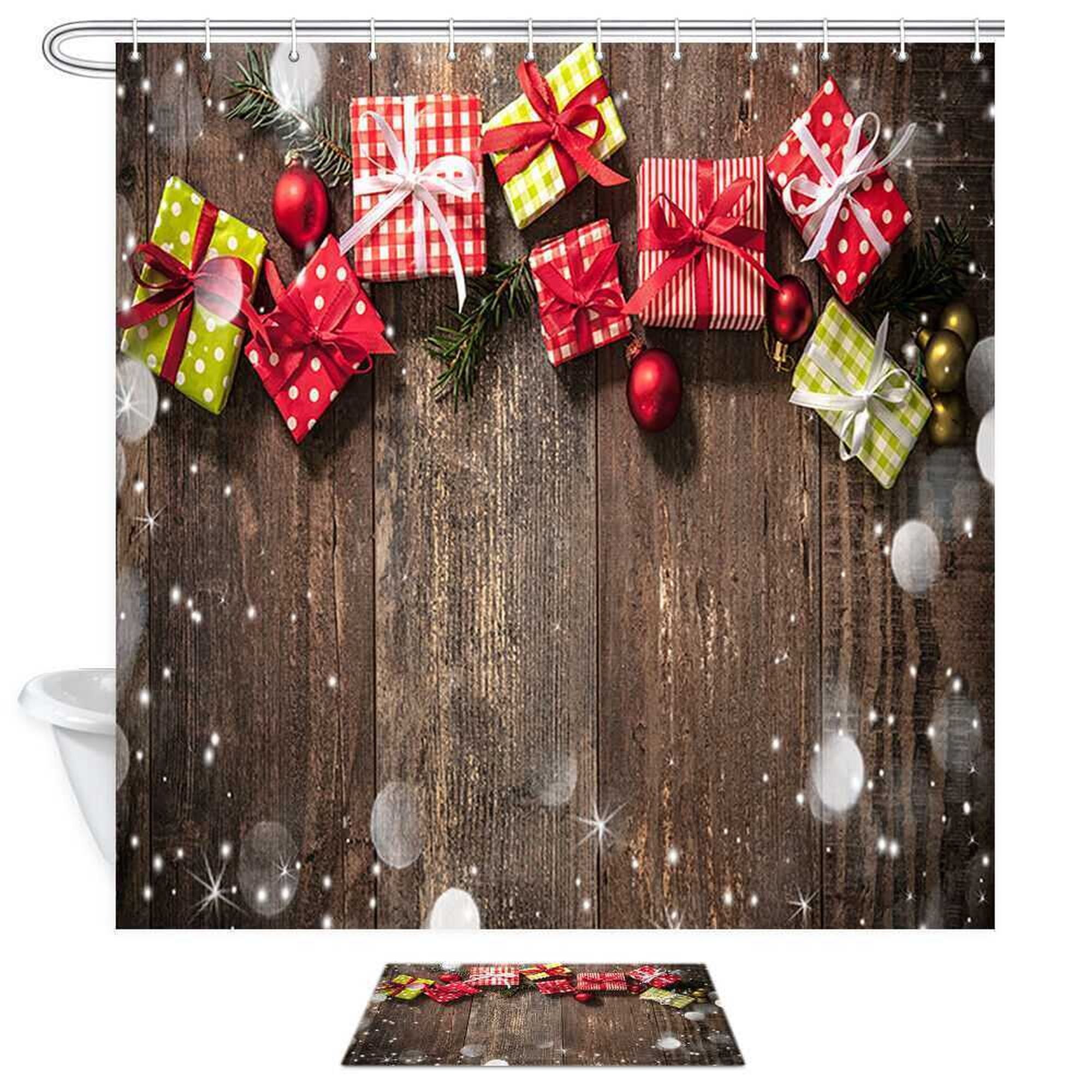 Rustic Farmhouse Christmas Bathroom Set Festive Shower Curtain