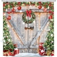 thumbnail image 1 of Rustic Farmhouse Christmas Shower Curtain, Winter Snowflake Wood Barn Door Xmas Shower Curtains for Bathroom, Merry Christmas Shower Curtain Set with 12 Hooks, 72X72in, 1 of 5