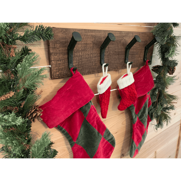 Rustic Farmhouse Christmas Stocking Holder for Wall Hanging - Holds 8+ Stockings, Reclaimed Wood, No Mantle Needed In Dark Walnut