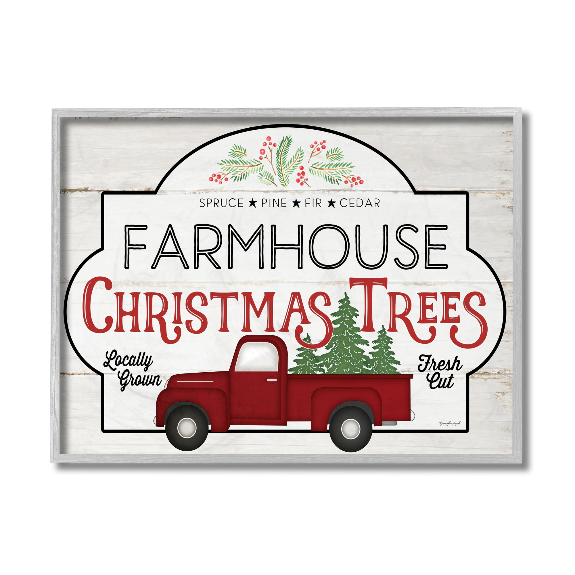 Rustic Farmhouse Christmas Tree Vintage Sign Gray Design 20 in x 16 in Framed Painting Art Prints, by Stupell Home Décor