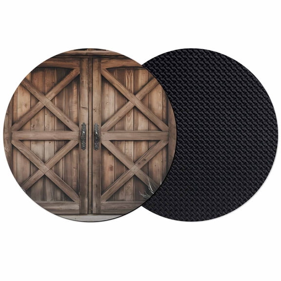 Rustic Farmhouse Coasters for Drinks,Absorbent Non Slip Rubber Drink Coasters Set of 2 for Cup,Table,Bar,Home Decor, Barn Door Countryside Brown
