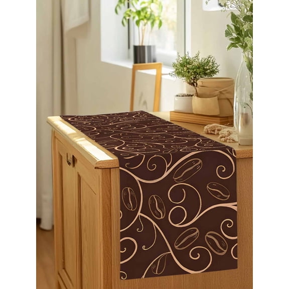 Rustic Farmhouse Coffee Line Art on Brown Table Runner 36 Inches Long,Kitchen Dining Tablerunners Pastoral Style Linen Table Runners Dresser Scarves for Home Dinner Wedding Holiday Party Decor