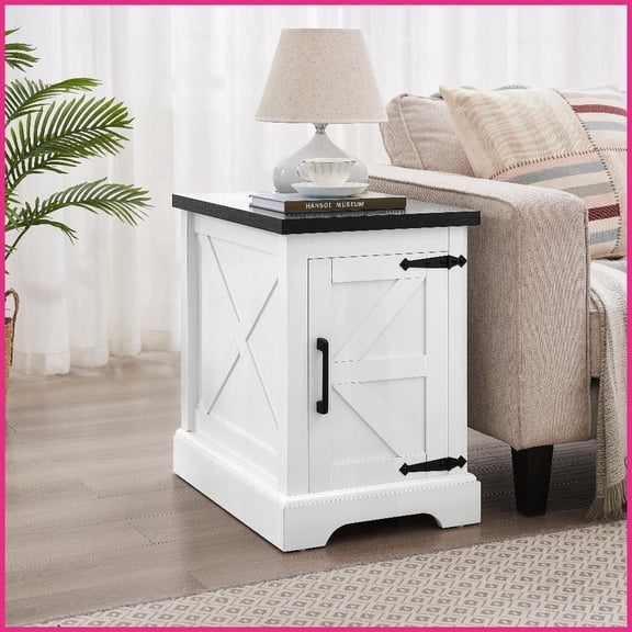 Rustic Farmhouse Coffee Table with Barn Door Storage, Space-Saving Sofa Side Table for Living Room, Easy Assembly