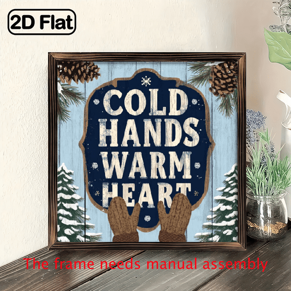 Rustic Farmhouse 'Cold Hands, Warm Heart' Wooden Wall Art - Perfect for Entryway Kitchen Decor, Ideal Housewarming Gift, 8x8 Inch, No Power Needed, Easy Hang
