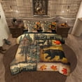 thumbnail image 1 of Rustic Farmhouse Comforter Set 7 Pcs King Size,Retro Cabin Lodge Bedding Set,Western Christmas Animals Bed in a Bag,Country Maple Leaves Dead Branches Bed Sheets,Woodland RV Quilt, 1 of 6