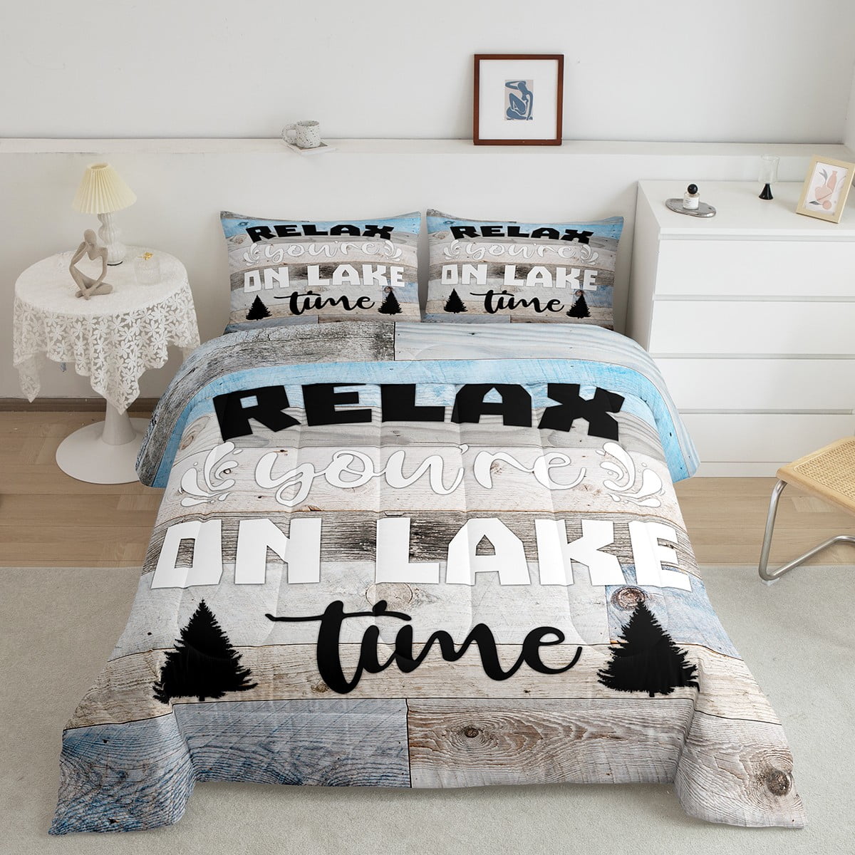 Rustic Farmhouse Comforter Set For Boys Teens, Lake Themed Decor