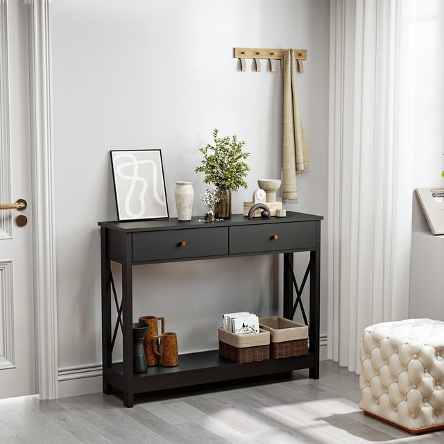 Easycom Farmhouse Console Table with Drawers, Rustic Wood Entry Table ...