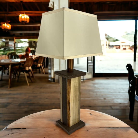 Rustic Farmhouse Cordless Battery-Powered Live Edge Wood LED Table Lamp