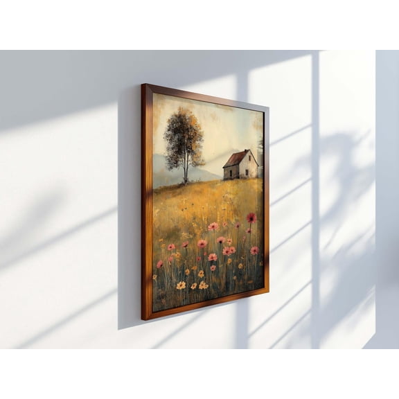 Rustic Farmhouse Cottage Meadow Landscape Wall Art Unframed Paper Print