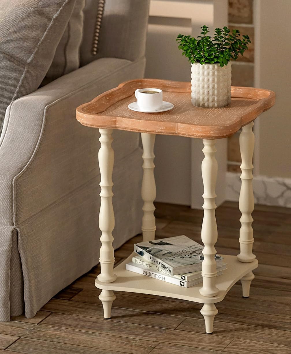 Rustic Farmhouse Cottagecore Accent End Table 19'' Square French ...