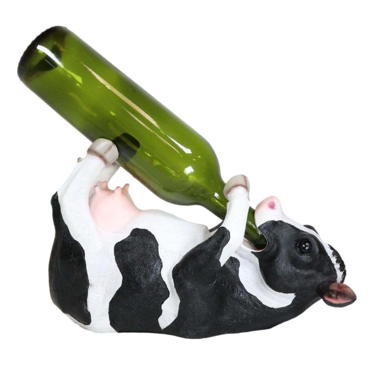 Rustic Farmhouse Country Bovine Cow Guzzling Wine Bottle Holder Caddy