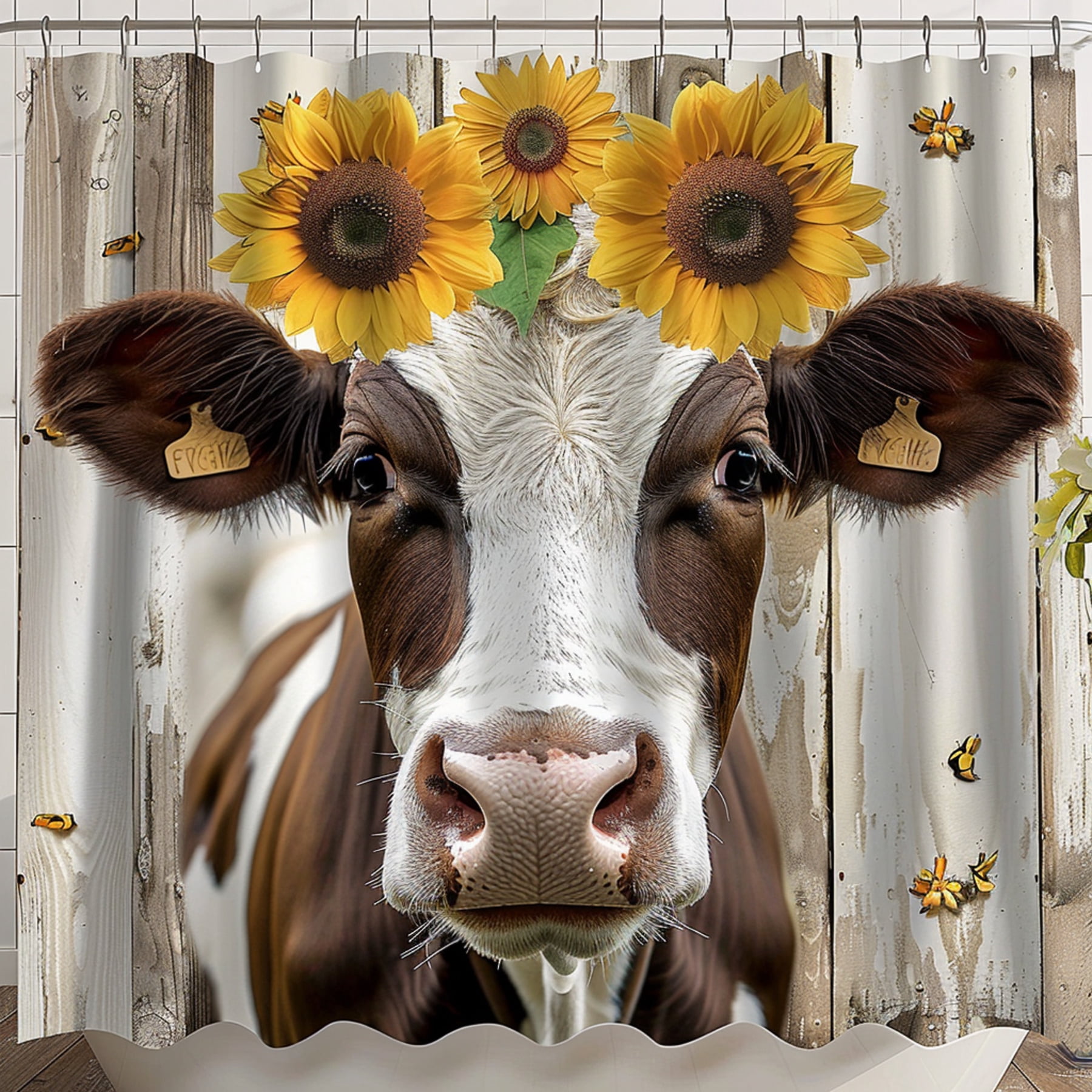 Rustic Farmhouse Cow and Sunflowers Shower Curtain Detailed Bathroom Decor - Walmart.com