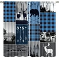 thumbnail image 1 of Rustic Farmhouse Curtains, Retro Cabin Lodge Window Curtains Country Bear Deer Blackout for Kids Teens Adult, Hunting Wild Animal Plaid Checkered & Drapes Blue 42x84in,2 Panel Set, 1 of 6