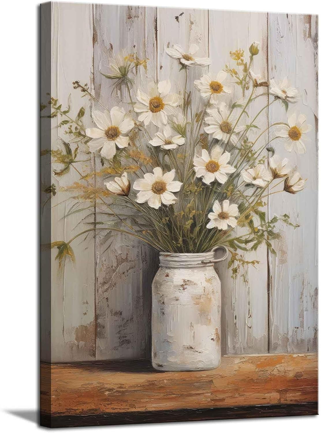Rustic Farmhouse Daisy Canvas Wall Art Vintage Country Floral Wall