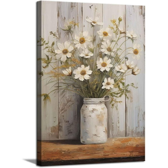 Rustic Farmhouse Daisy Canvas Wall Art Vintage Country Floral Wall Decor Picture Modern Flower Poster Print for Living Room Bedroom Bathroom Decoration12"x16"
