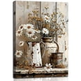 thumbnail image 1 of Rustic Farmhouse Daisy Floral Canvas Wall Art, Vintage Neutral Country Flower Painting Botanical Picture, Framed & Ready to Hang Decor for Bathroom Living Room Bedroom, 1 of 5