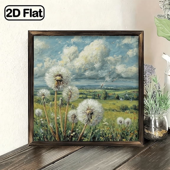 Rustic Farmhouse Dandelion Wall Art with Natural Wood Frame, 8x8 Inch Decorative Signs & Plaques Suitable for Bedroom, Living Room Decor Vintage Aesthetic Wood Framed Sign, Housewar