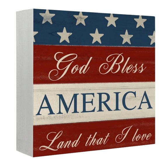 Rustic Farmhouse Decor, BlueandWhite Decor, Kitchen Shelf Decor, 5X5inAmerican Flag Sign, Independent Day Display, 1 Pc