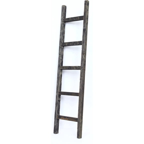 Rustic Farmhouse Decorative Ladder - Our 5 ft Ladder can be Mounted Horizontally or Vertically and is Crafted from Upcycled Wood | No Assembly Required | Black
