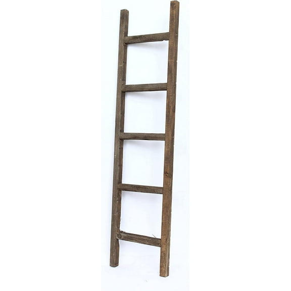 Rustic Farmhouse Decorative Ladder - Our 5 ft Ladder can be Mounted Horizontally or Vertically and is Crafted from Upcycled Wood | No Assembly Required | Brown