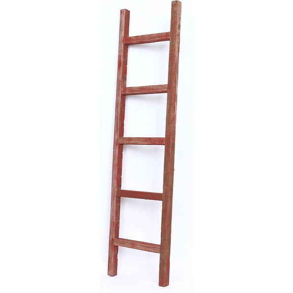 Rustic Farmhouse Decorative Ladder - Our 6 ft Ladder can be Mounted Horizontally or Vertically and is Crafted from Upcycled Wood No Assembly Required Red