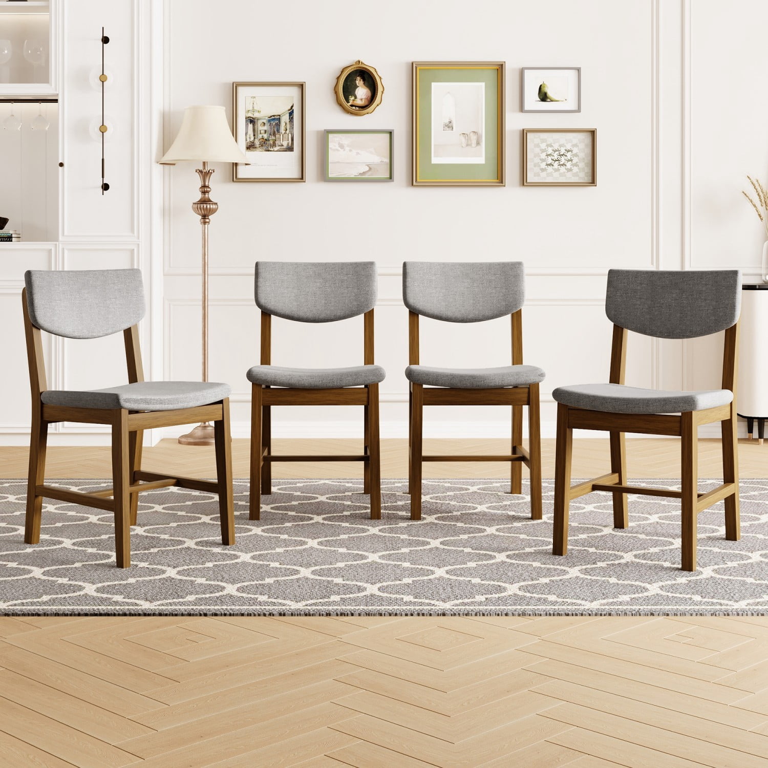 Rustic Farmhouse Dining Chairs Set of 4 Solid Wood Dining Chairs with Gray Fabric Upholstered Seat and Backrest Accent Chairs for Kitchen Dining Room Living Room, Walnut