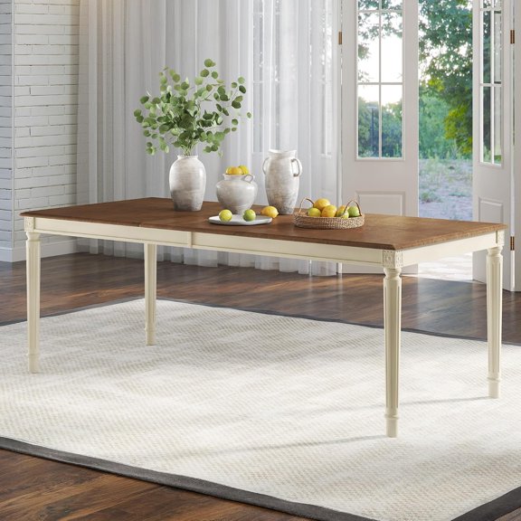 Rustic Farmhouse Dining Table, Solid Wood Top, Cream, Roman Conical Legs, Large Rectangular, Seats 6-8