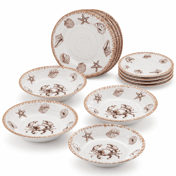 Rustic Farmhouse Dinnerware Sets 12 Pieceic Theme Plates And Set For Patio Vintdishes Of 4 Great Camper Rv Antique Tan Brown
